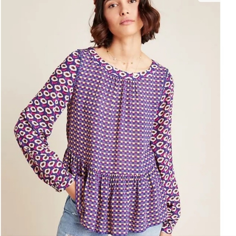 Maeve By Anthropologie Cheyenne Peplum Blouse Size Medium